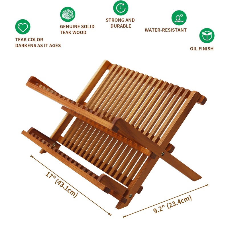 Utoplike Teak Dish Drainer Rack Collapsible 2 Tier Dish Rack Dish Drying Rack Foldable Plate Organizer Holder for Kitchen Compact - Image 3